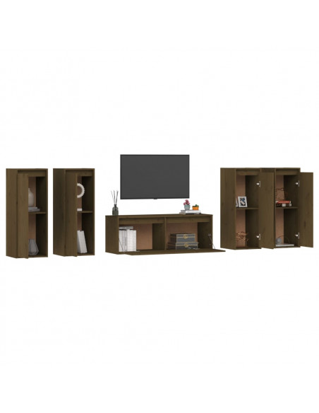 Mobili Porta TV 5 pz Miele in Legno Massello di Pino