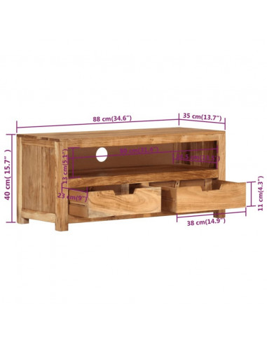Mobile Porta TV 88x35x40 cm in Legno Massello di Acacia