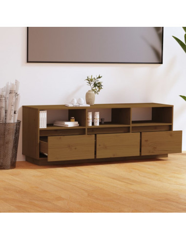 Mobile TV Marrone Miele 140x37x35 cm in Legno Massello di Pino