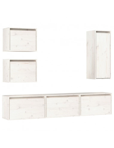 Mobili Porta TV 6 pz Bianchi in Legno Massello di Pino