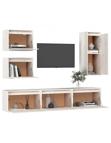 Mobili Porta TV 6 pz Bianchi in Legno Massello di Pino