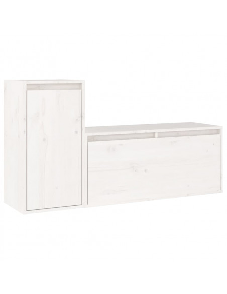 Mobili Porta TV 2 pz Bianchi in Legno Massello di Pino