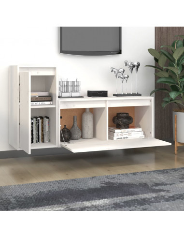 Mobili Porta TV 2 pz Bianchi in Legno Massello di Pino