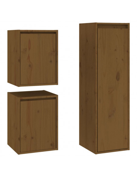 Mobili Porta TV 3 pz Marrone Miele in Legno Massello di Pino