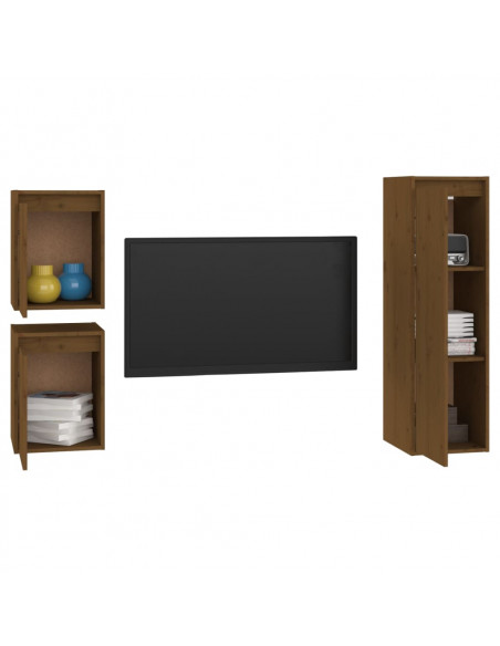 Mobili Porta TV 3 pz Marrone Miele in Legno Massello di Pino