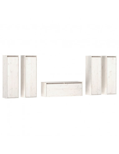 Mobili Porta TV 5 pz Bianchi in Legno Massello di Pino