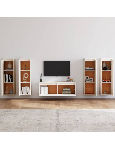 Mobili Porta TV 5 pz Bianchi in Legno Massello di Pino