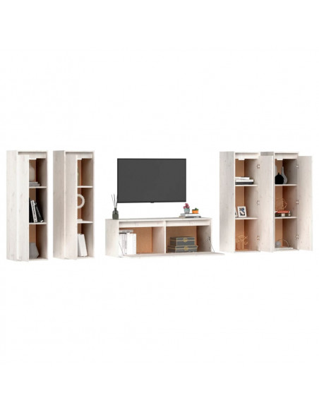 Mobili Porta TV 5 pz Bianchi in Legno Massello di Pino