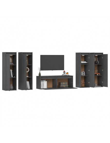 Mobili Porta TV 5 pz Grigi in Legno Massello di Pino