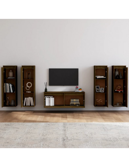 Mobili Porta TV 5 pz Miele in Legno Massello di Pino