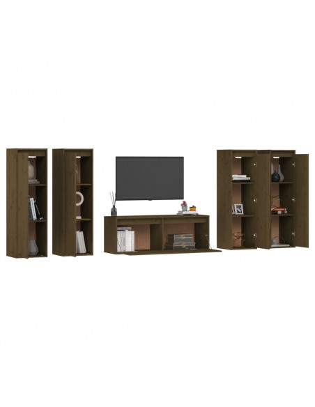 Mobili Porta TV 5 pz Miele in Legno Massello di Pino