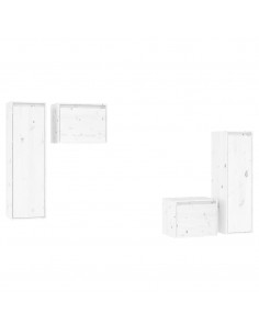 Mobili Porta TV 4 pz Bianchi in Legno Massello di Pino 2