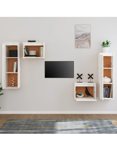 Mobili Porta TV 4 pz Bianchi in Legno Massello di Pino