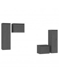 Mobili Porta TV 4 pz Grigi in Legno Massello di Pino 2