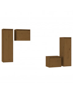 Mobili Porta TV 4 pz Miele in Legno Massello di Pino 2