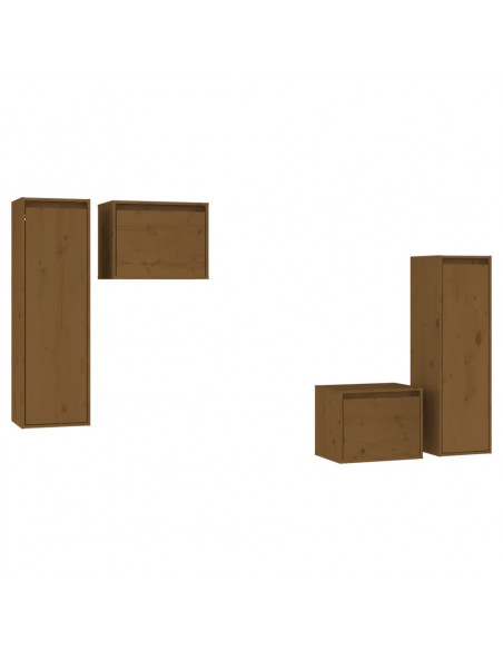 Mobili Porta TV 4 pz Miele in Legno Massello di Pino