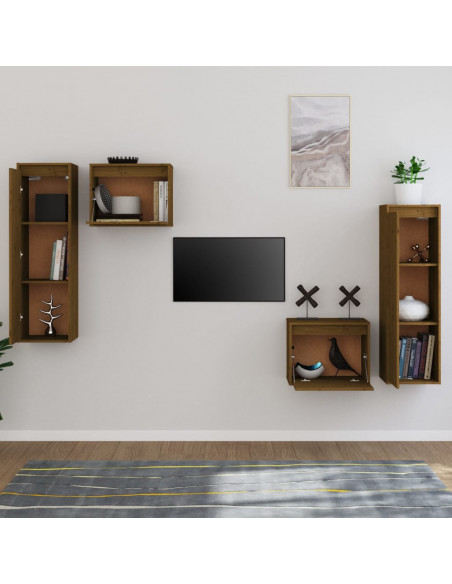 Mobili Porta TV 4 pz Miele in Legno Massello di Pino