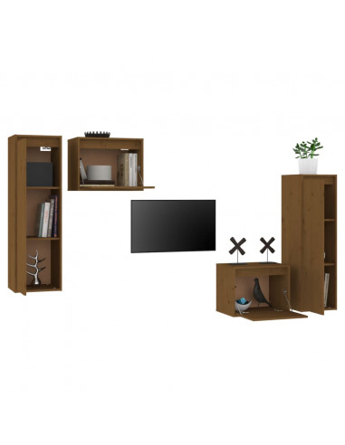 Mobili Porta TV 4 pz Miele in Legno Massello di Pino