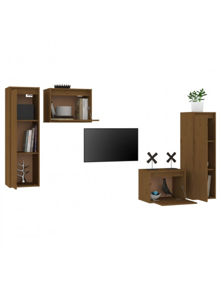 Mobili Porta TV 4 pz Miele in Legno Massello di Pino