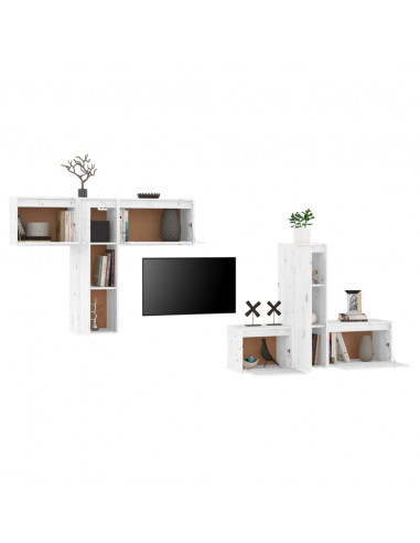 Mobili Porta TV 6 pz Bianchi in Legno Massello di Pino