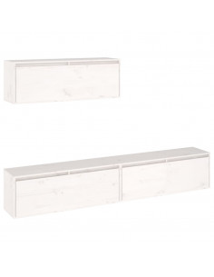 Mobili Porta TV 3 pz Bianchi in Legno Massello di Pino 2