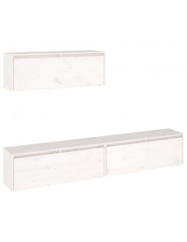 Mobili Porta TV 3 pz Bianchi in Legno Massello di Pino