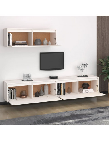 Mobili Porta TV 3 pz Bianchi in Legno Massello di Pino