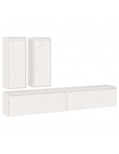 Mobili TV 4 pz Bianchi in Legno Massello di Pino 2