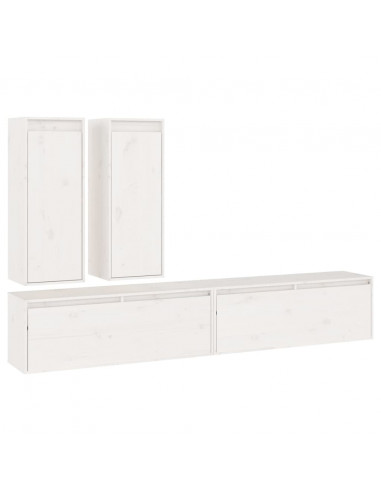 Mobili TV 4 pz Bianchi in Legno Massello di Pino