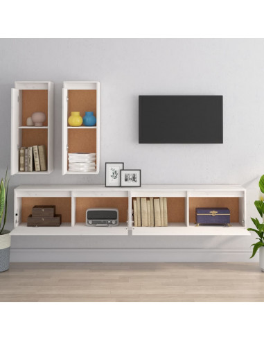 Mobili TV 4 pz Bianchi in Legno Massello di Pino