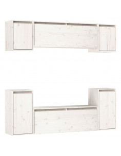 Mobili Porta TV 6 pz Bianchi in Legno Massello di Pino 2