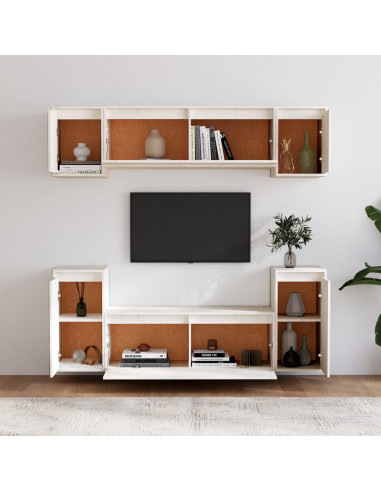 Mobili Porta TV 6 pz Bianchi in Legno Massello di Pino