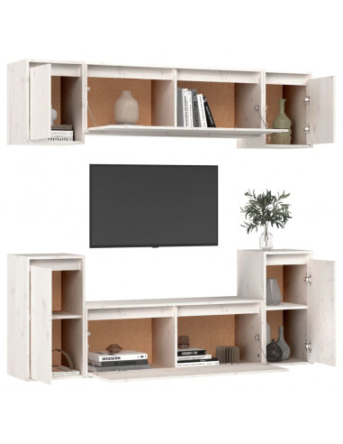 Mobili Porta TV 6 pz Bianchi in Legno Massello di Pino