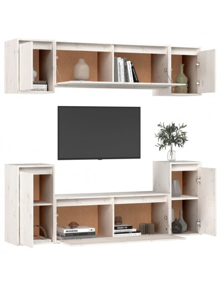 Mobili Porta TV 6 pz Bianchi in Legno Massello di Pino