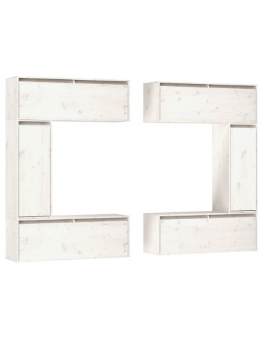 Mobili Porta TV 6 pz Bianchi in Legno Massello di Pino