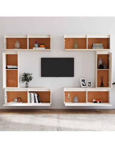 Mobili Porta TV 6 pz Bianchi in Legno Massello di Pino