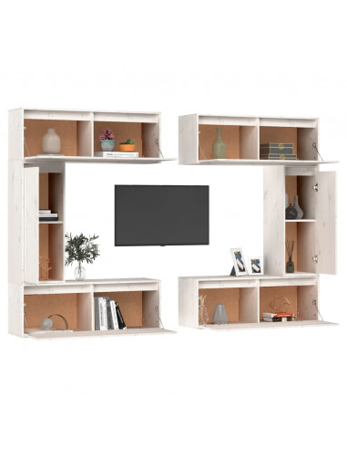 Mobili Porta TV 6 pz Bianchi in Legno Massello di Pino