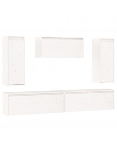 Mobili Porta TV 5 pz Bianchi in Legno Massello di Pino 2