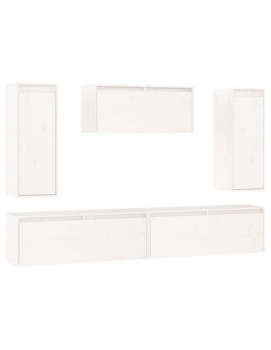 Mobili Porta TV 5 pz Bianchi in Legno Massello di Pino