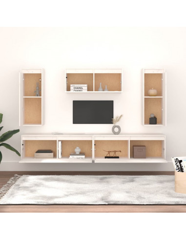 Mobili Porta TV 5 pz Bianchi in Legno Massello di Pino