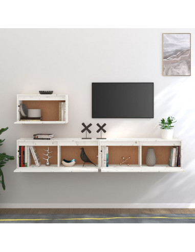Mobili Porta TV 3 pz Bianchi in Legno Massello di Pino