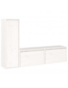 Mobili Porta TV 3 pz Bianchi in Legno Massello di Pino 2