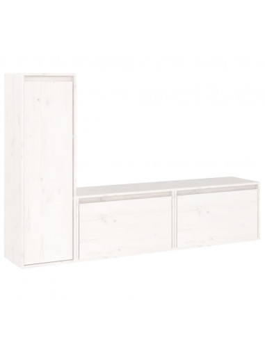 Mobili Porta TV 3 pz Bianchi in Legno Massello di Pino