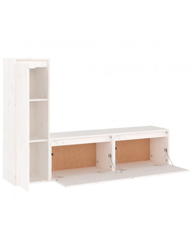 Mobili Porta TV 3 pz Bianchi in Legno Massello di Pino