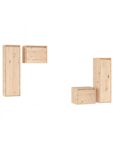 Mobili Porta TV 4 pz in Legno Massello di Pino