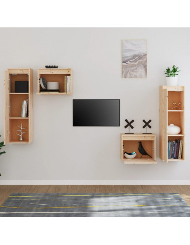 Mobili Porta TV 4 pz in Legno Massello di Pino