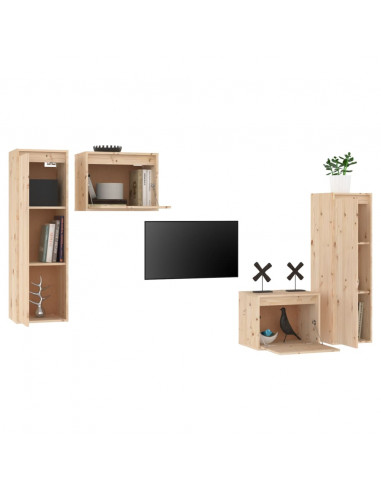 Mobili Porta TV 4 pz in Legno Massello di Pino