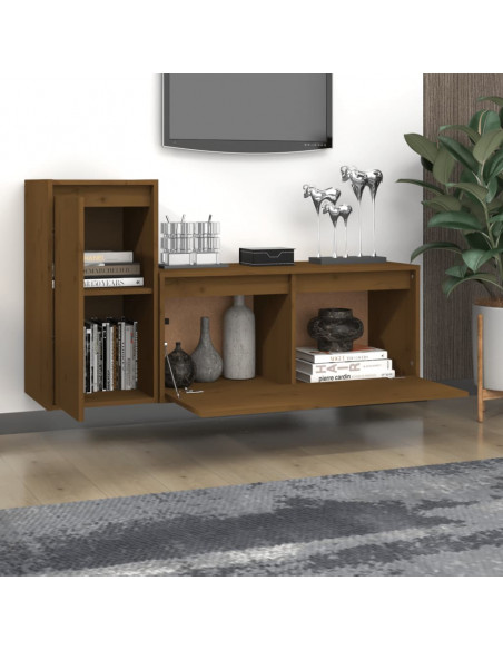 Mobili Porta TV 2 pz Marrone Miele in Legno Massello di Pino