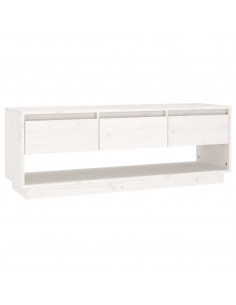 Mobile Porta TV Bianco 110,5x34x40 cm in Legno Massello di Pino 2