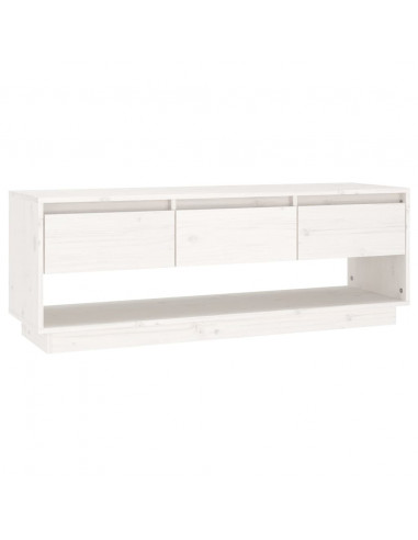Mobile Porta TV Bianco 110,5x34x40 cm in Legno Massello di Pino